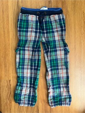 Mini Boden size 5 Boys' Green & Navy Plaid Flannel cargo Pants warm cute fashion